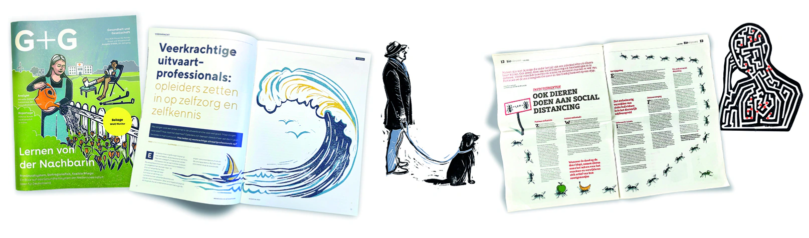Voorbeelden van redactionele illustraties van À la Leen in tijdschriften